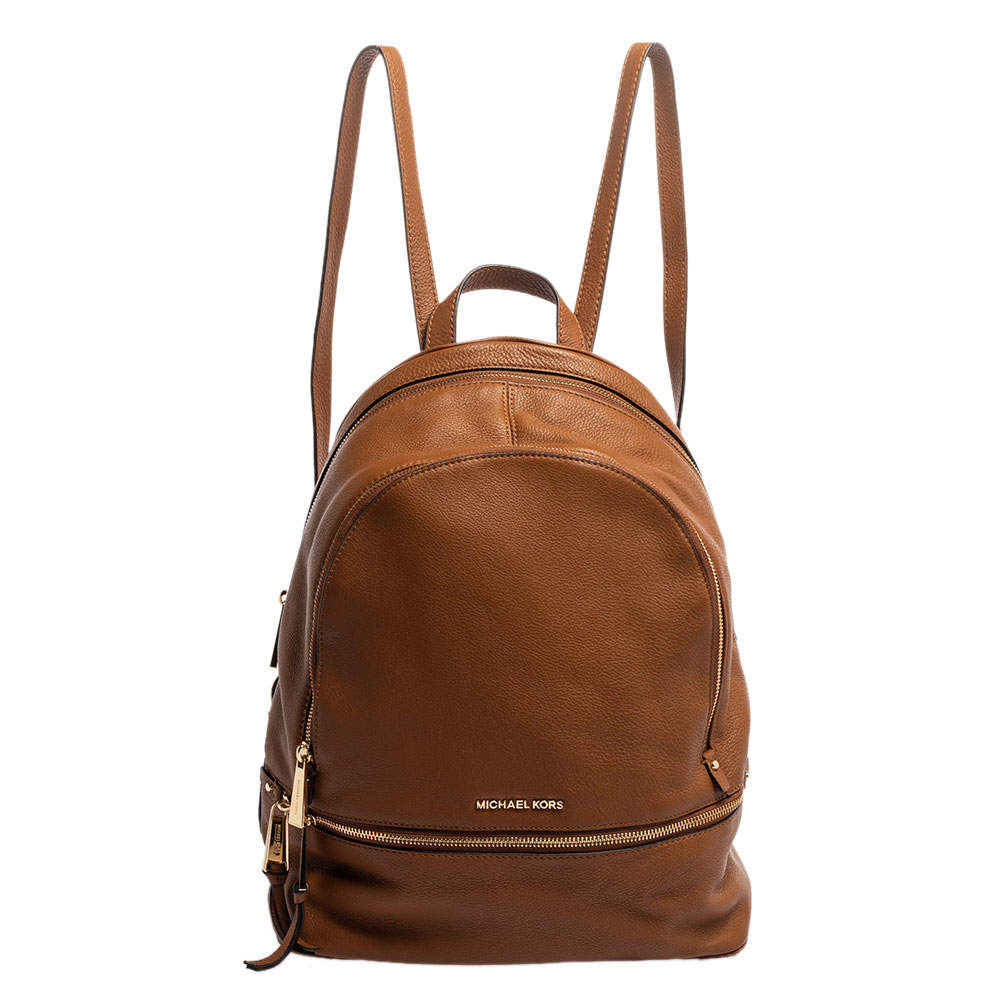 Michael Kors Brown Leather Medium Reazip Backpack