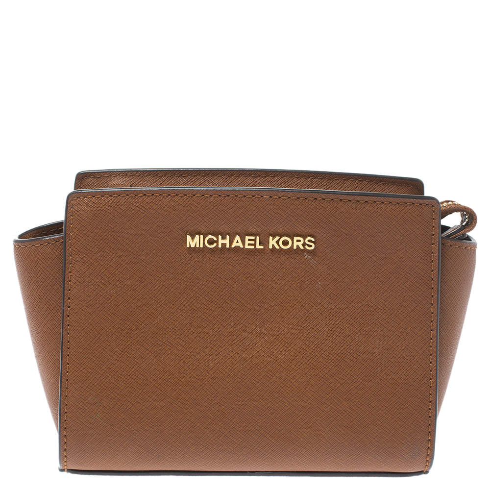 Michael Kors Brown Leather Mini Selma Crossbody Bag Michael Kors The