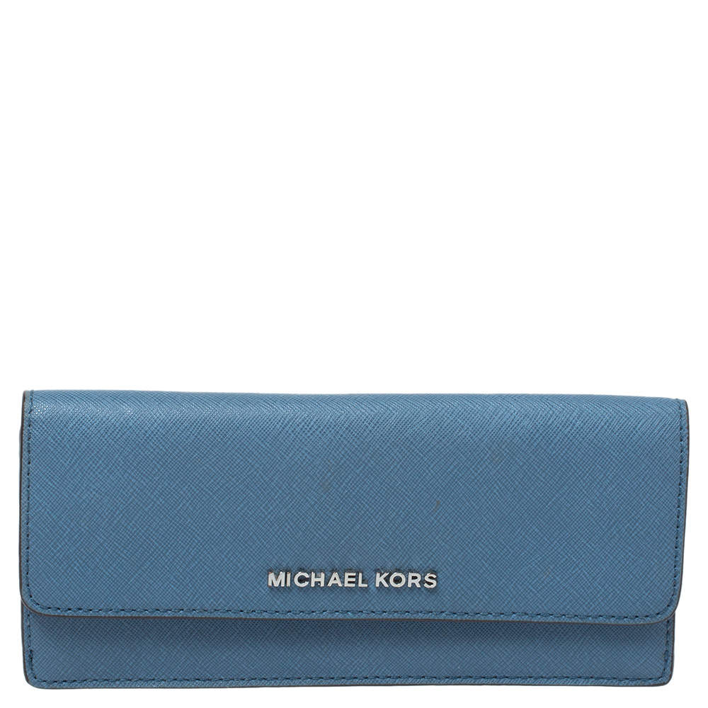 مملوكة مسبقًا Michael Kors Blue Saffiano Leather Flap Wallet