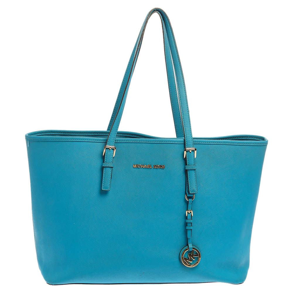 مملوكة مسبقًا MICHAEL Michael Kors Blue Leather Medium Jet Set Tote
