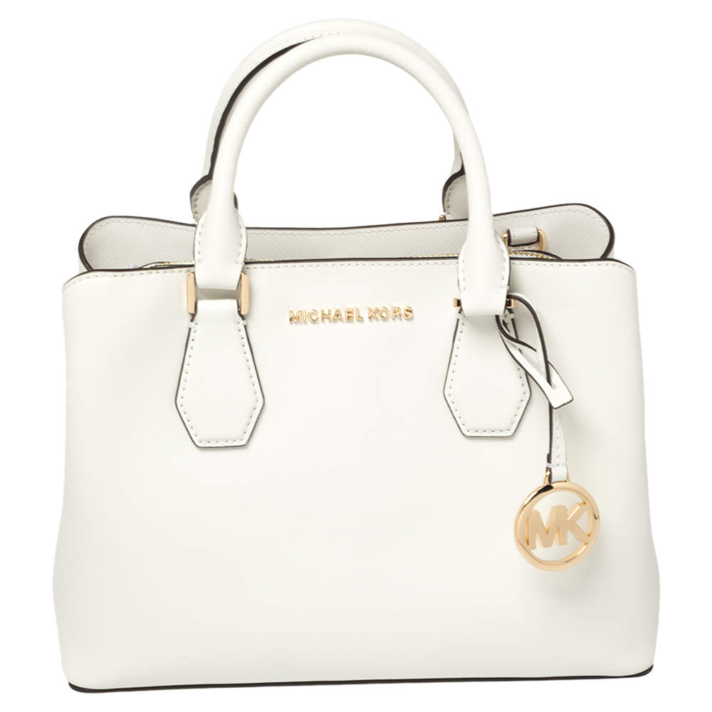 مملوكة مسبقًا Michael Kors White Leather Savannah Satchel