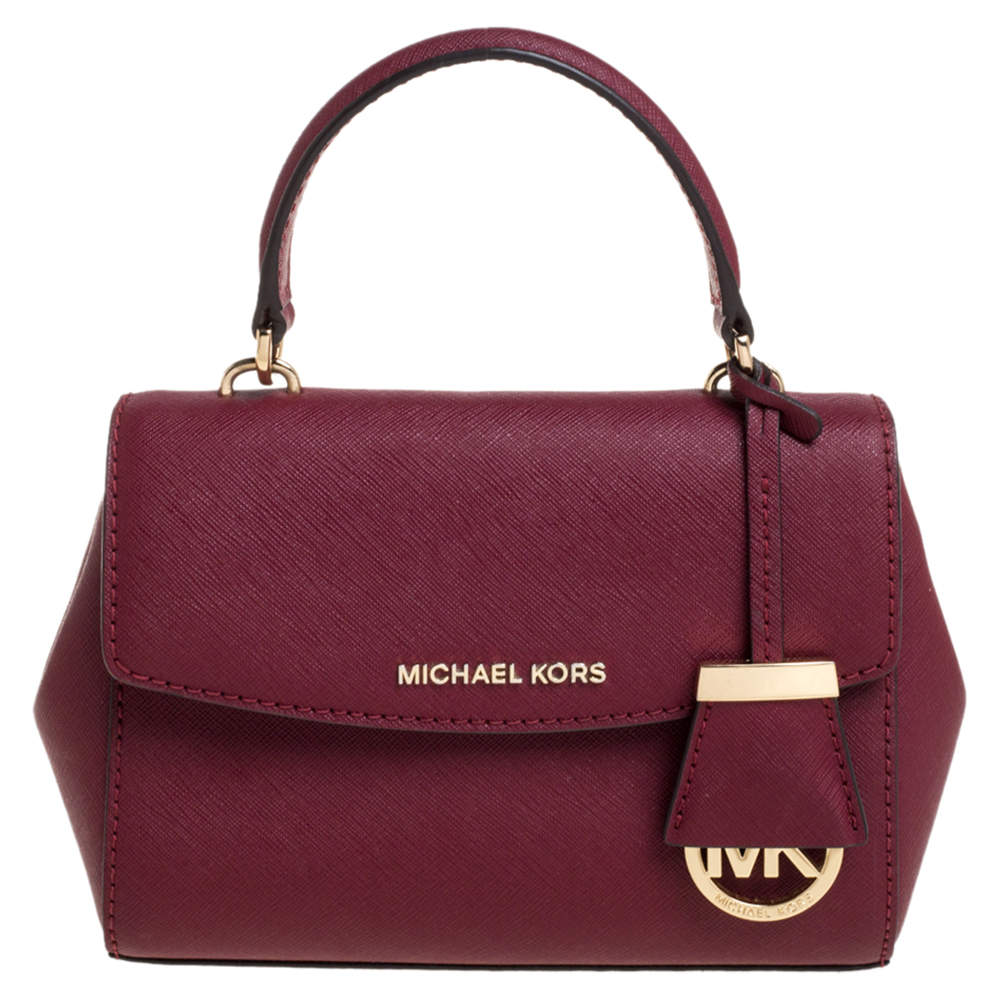 Pre Owned Michael Kors Burgundy Leather Small Ava Top Handle Bag