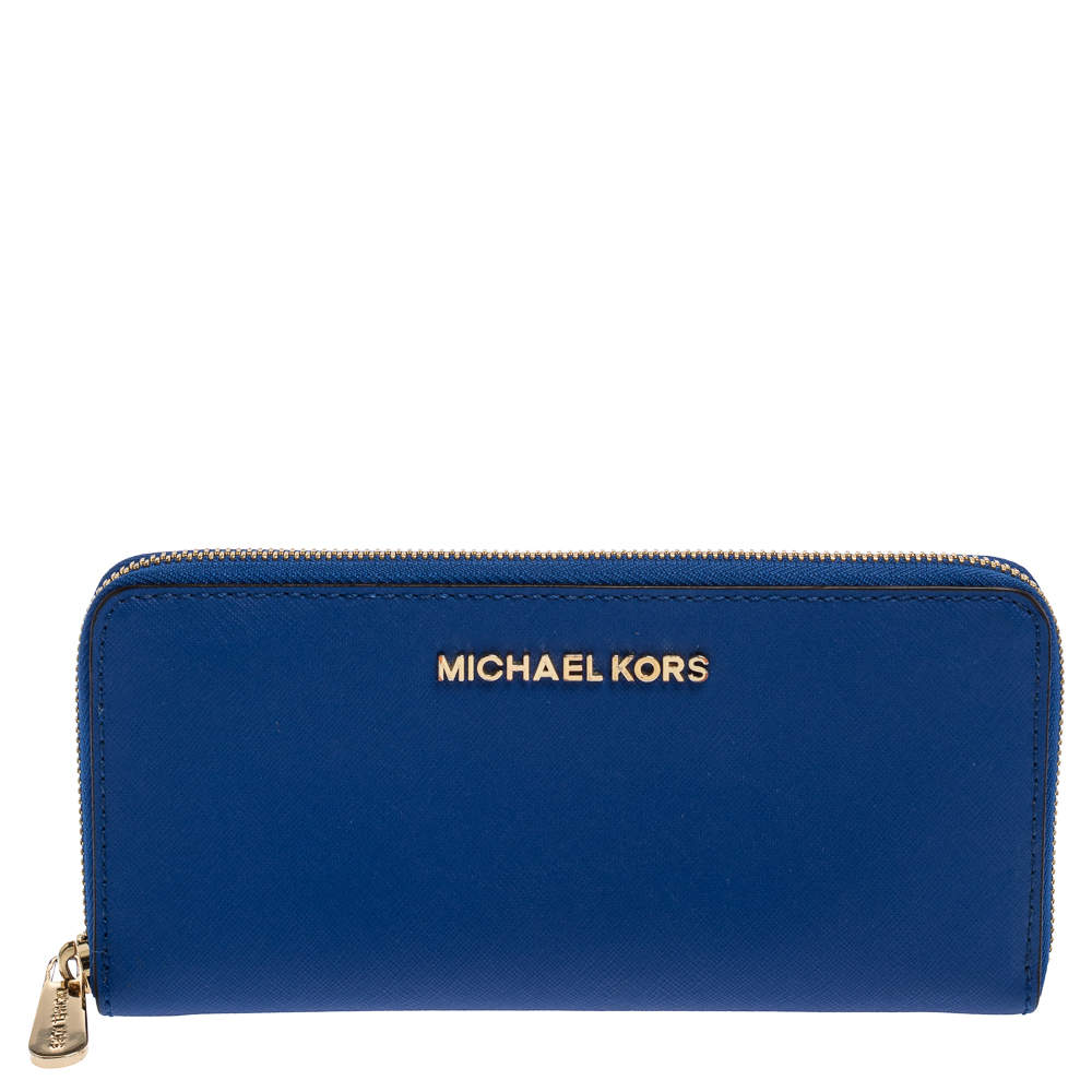 مملوكة مسبقًا Michael Kors Blue Leather Jet Set Travel Zip Around Wallet