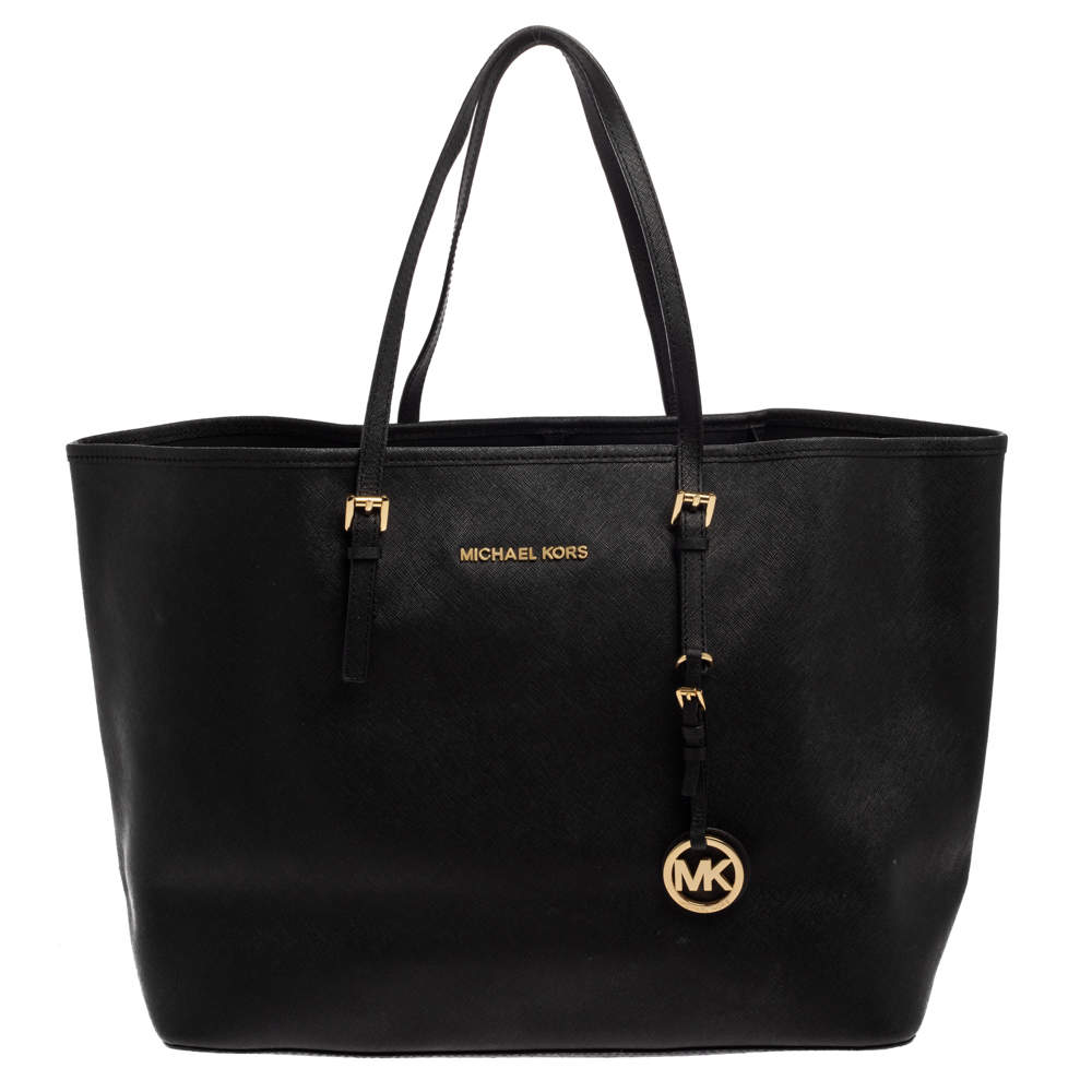 Pre Owned Michael Kors Black Leather Large Jet Set Travel Tote