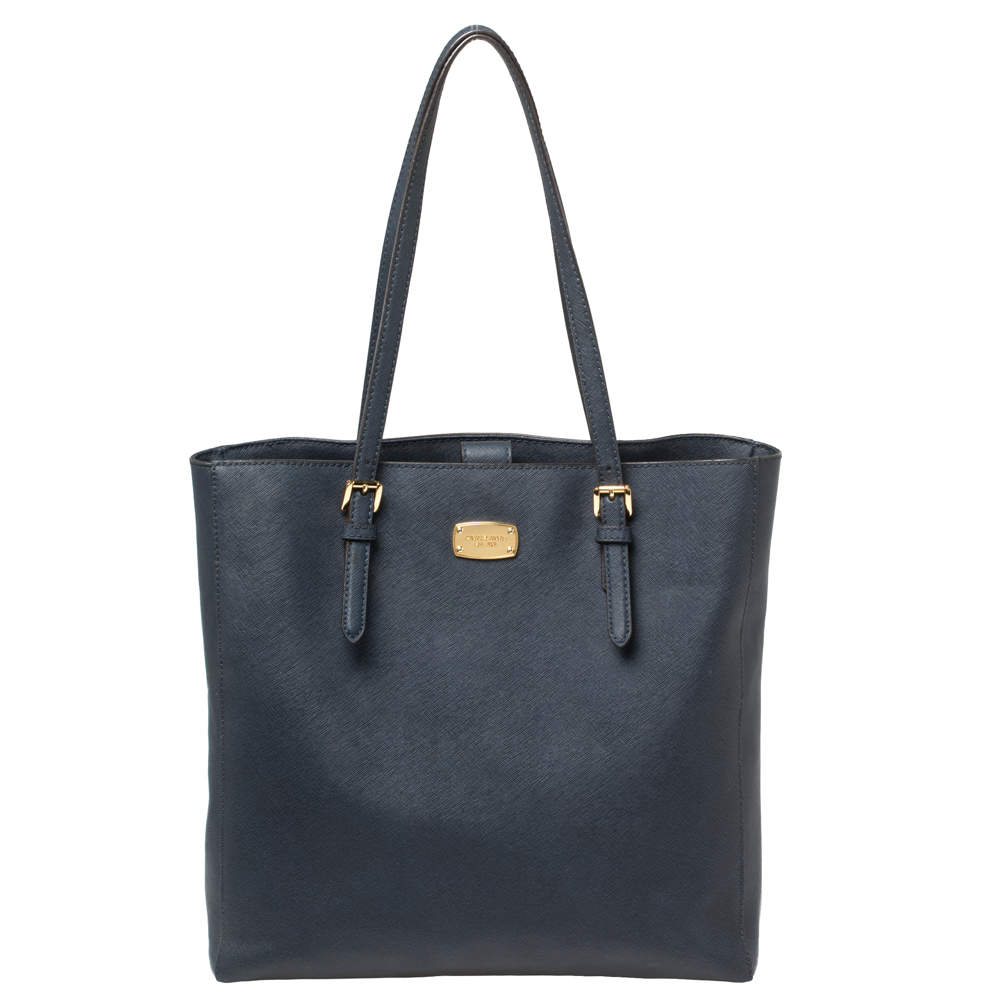 مملوكة مسبقًا Michael Kors Navy Blue Leather Large Jet Set Travel Tote