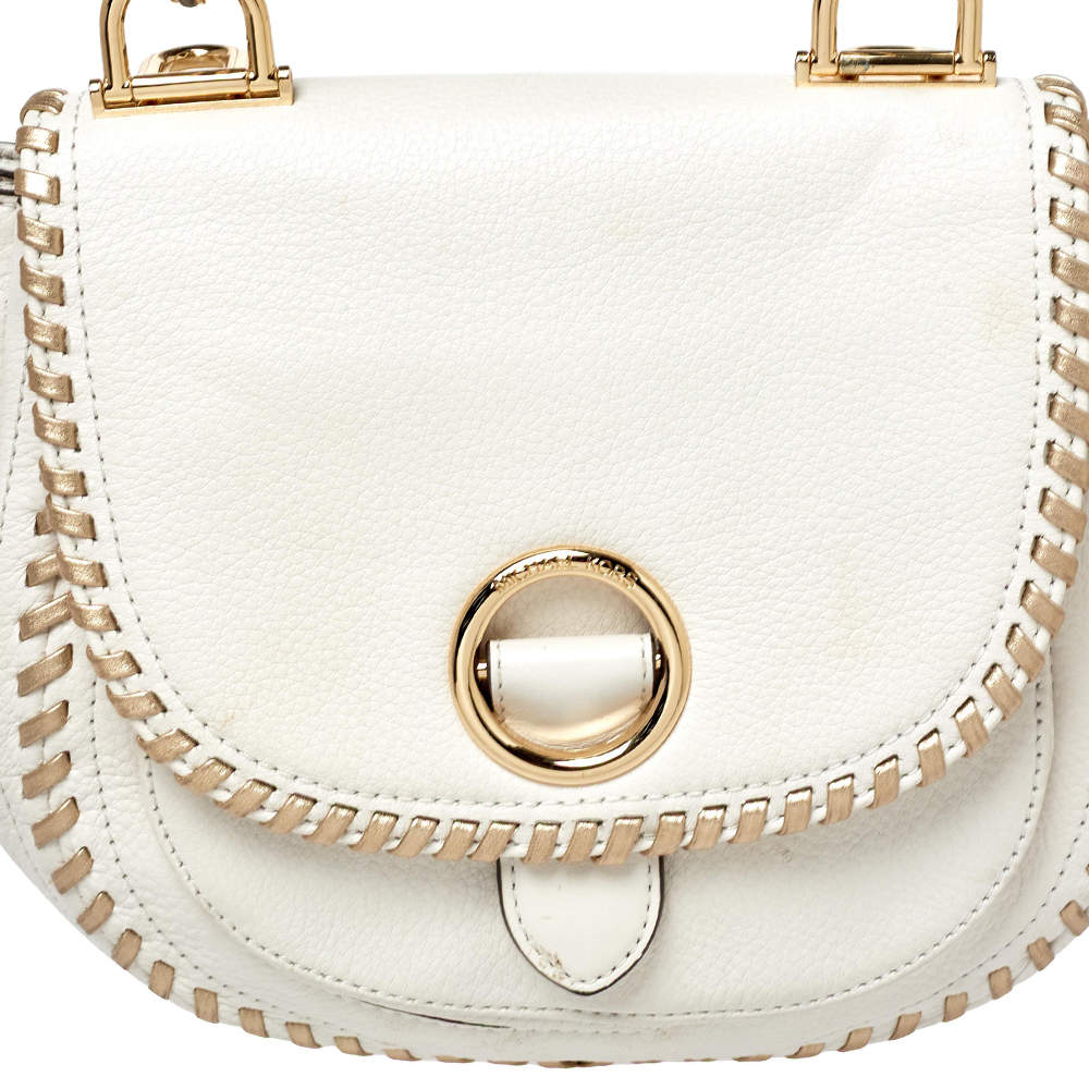 Michael Kors White/Gold Leather Isadore Stitch Top Handle Bag at 1stDibs