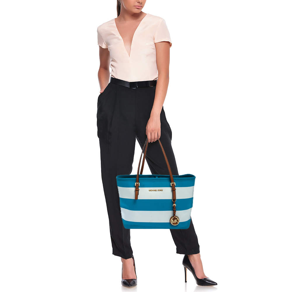 Michael kors blue online and white striped purse