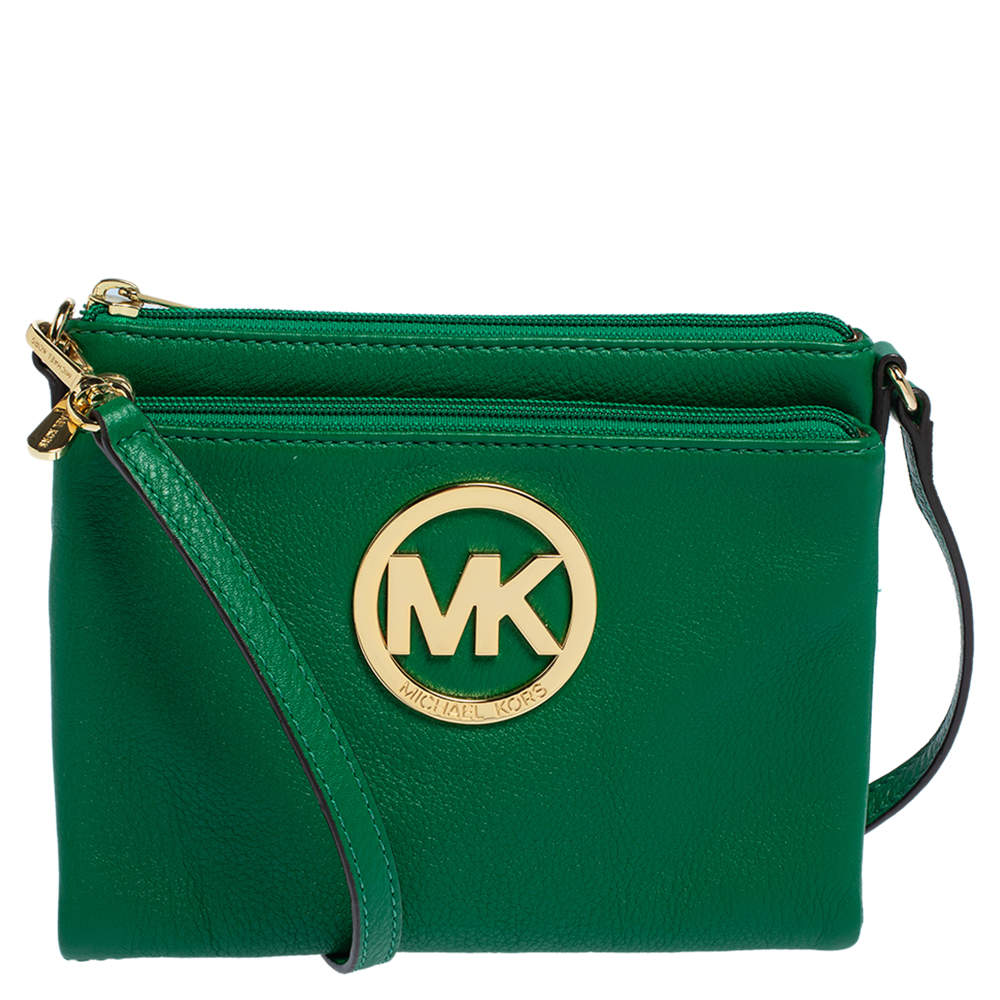 Michael Kors Green Leather Fulton Crossbody Bag