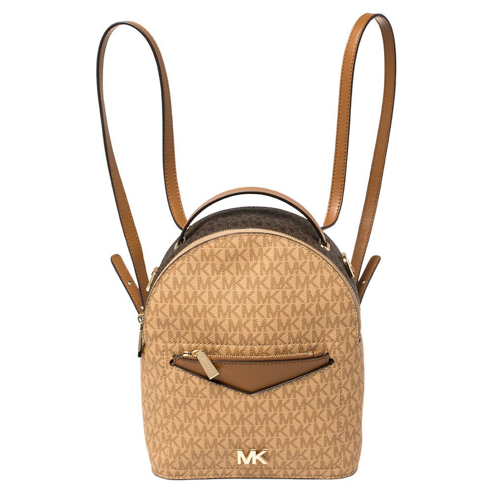 Michael Kors Brown/Tan Signature Coated Canvas and Leather Jessa Backpack