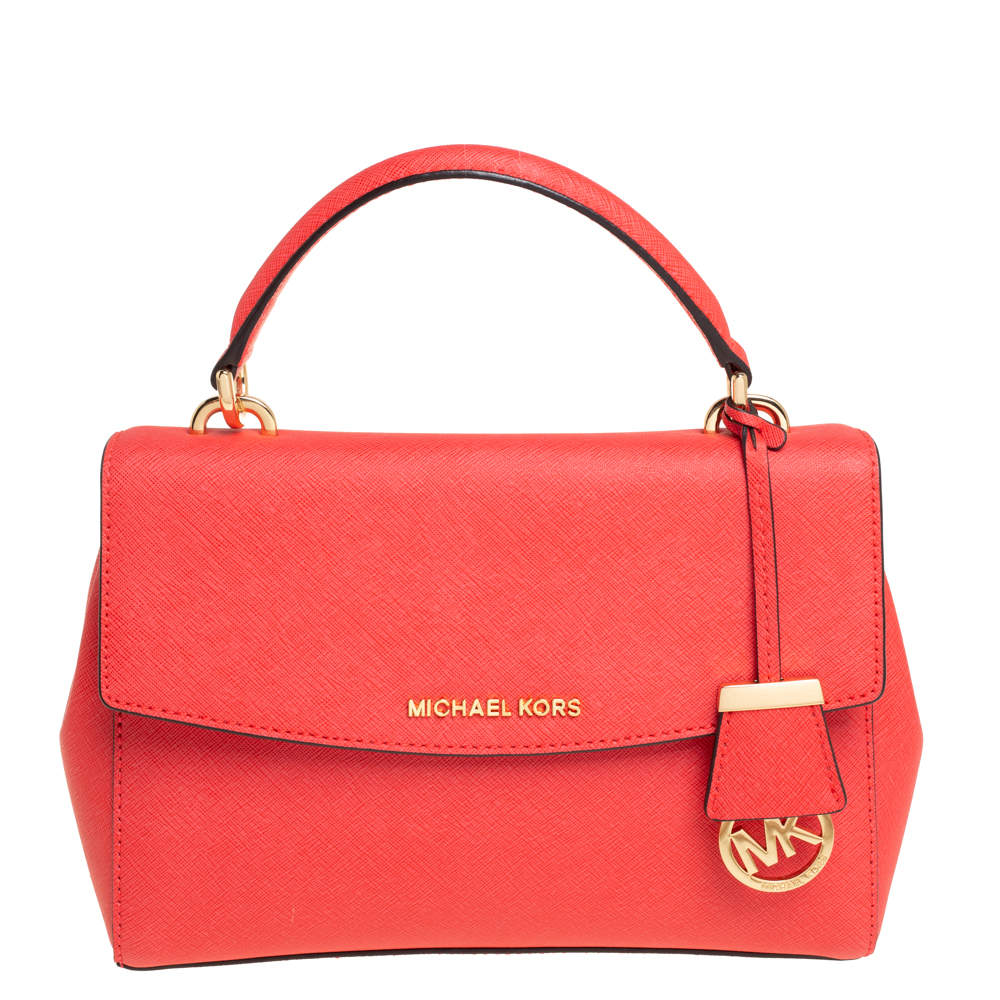 Michael Kors Red Leather Small Ava Top Handle Bag
