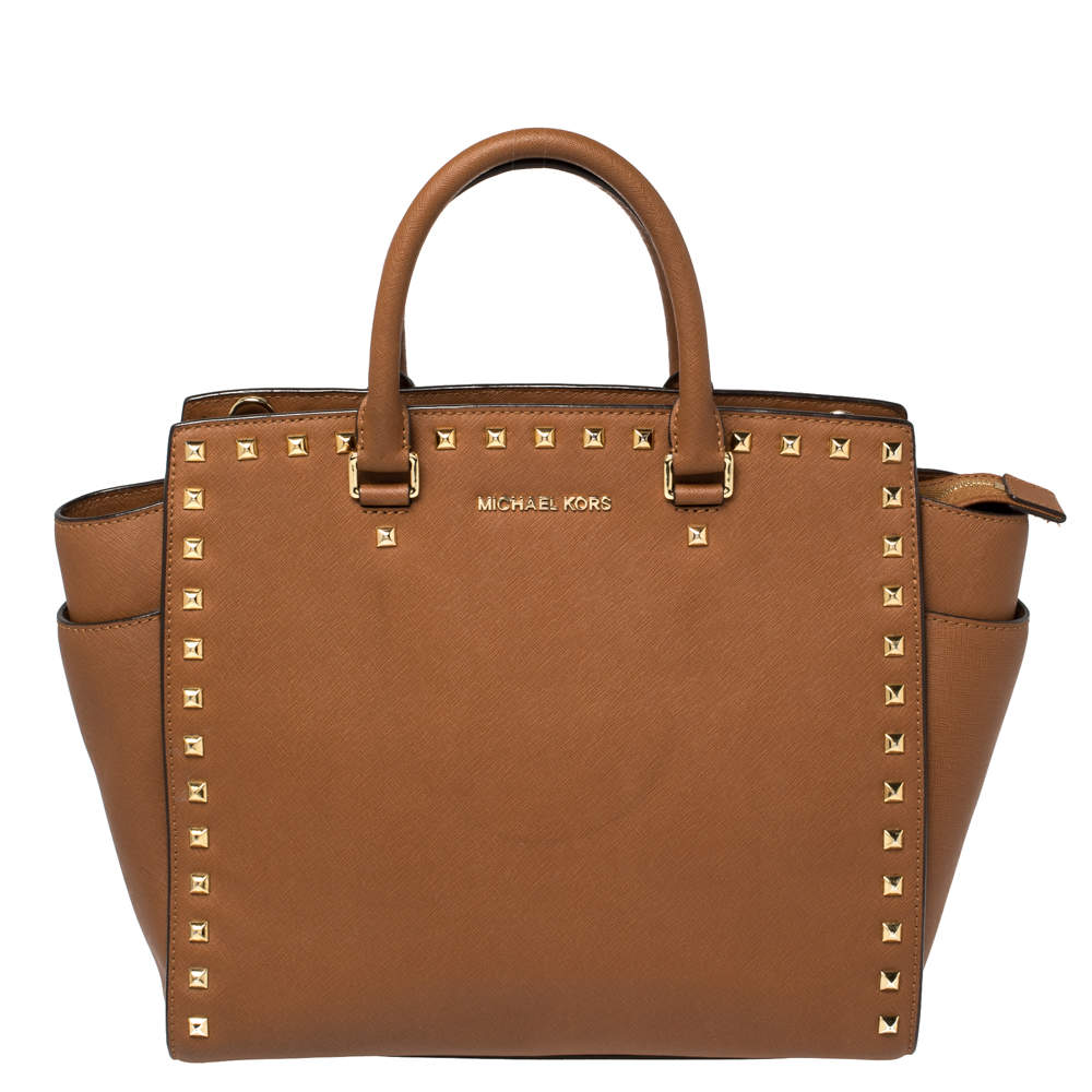 Pre Owned MICHAEL Michael Kors Brown Saffiano Leather Large Selma Tote