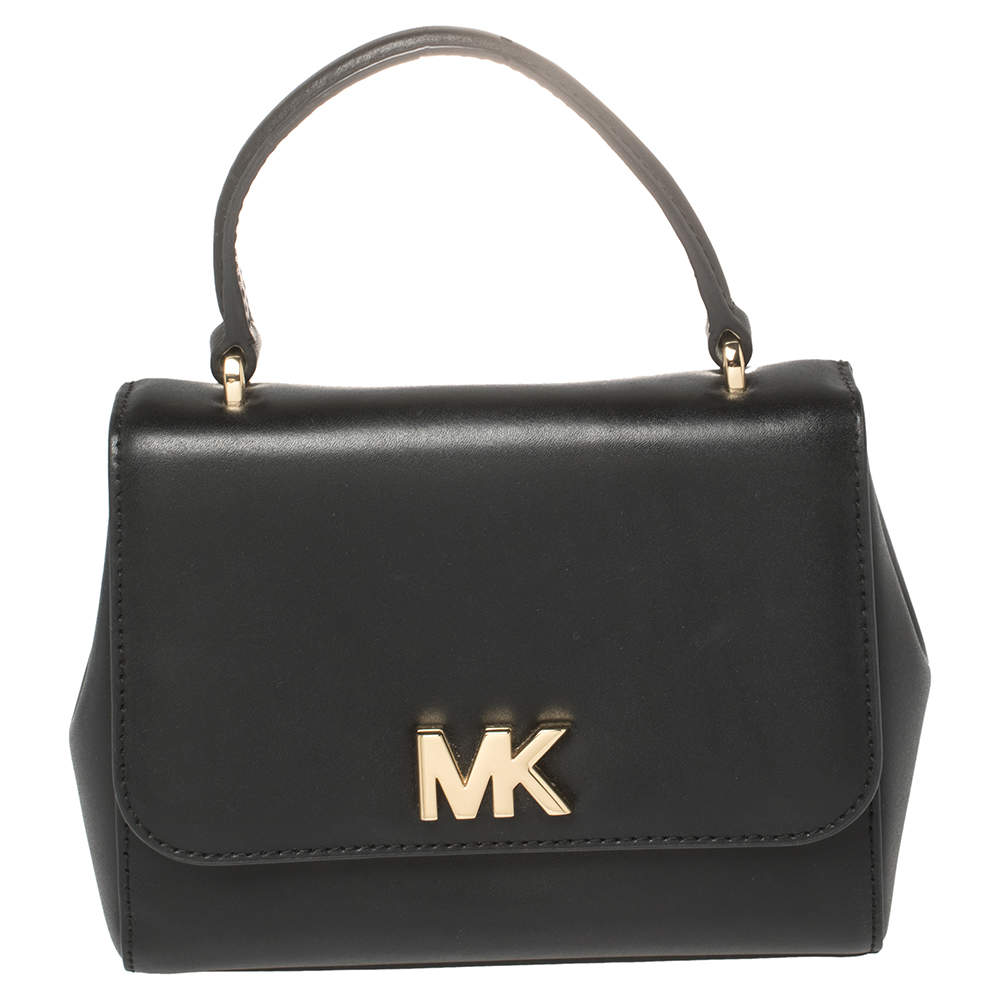 Pre Owned Michael Kors Black Leather Mott Top Handle Bag