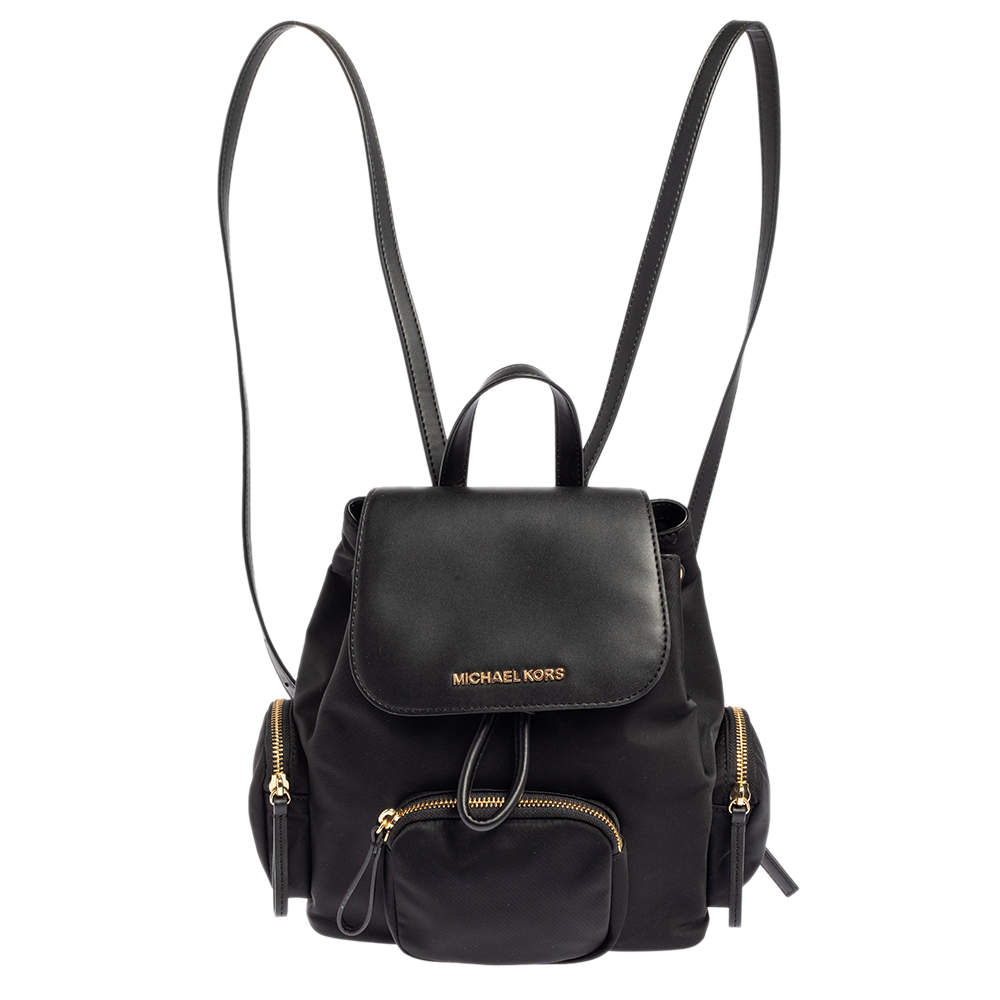 Michael Kors Black Nylon and Leather Small Cargo Abbey Backpack Michael ...