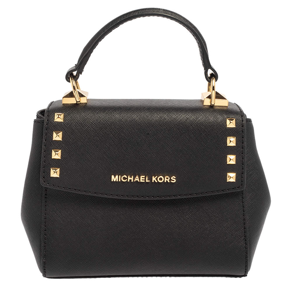 Pre Owned Michael Kors Black Leather Mini Karla Top Handle Bag
