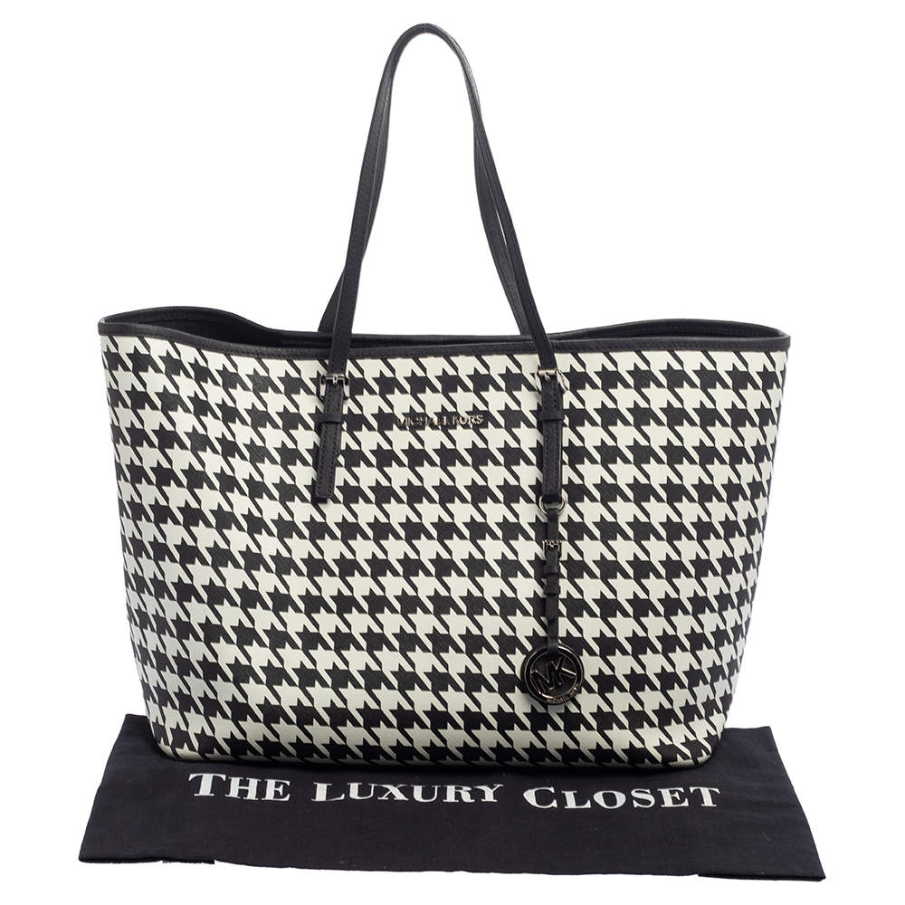 Michael Kors Black/White Stripe Saffiano Leather Jet Set Tote Michael Kors  | The Luxury Closet