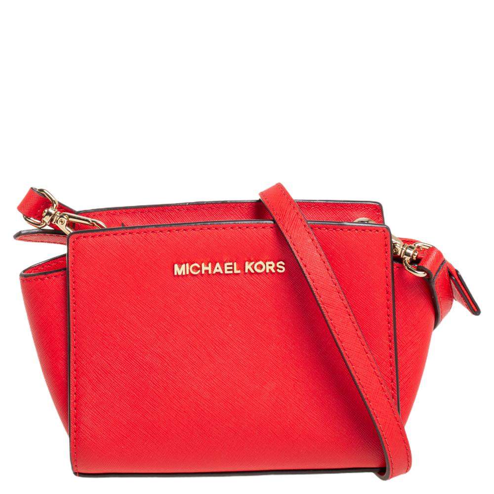 genezen Soms soms open haard Michael Kors Orange Saffiano Leather Mini Selma Crossbody Bag Michael Kors  | TLC