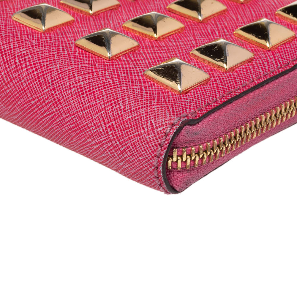 Michael Kors Pink Leather Studded Zip Around Wallet Michael Kors