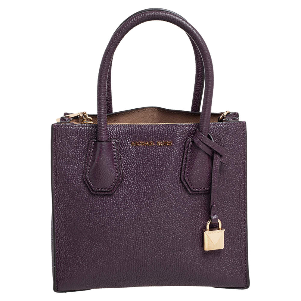 Pre Owned Michael Kors Purple Leather Mercer Tote