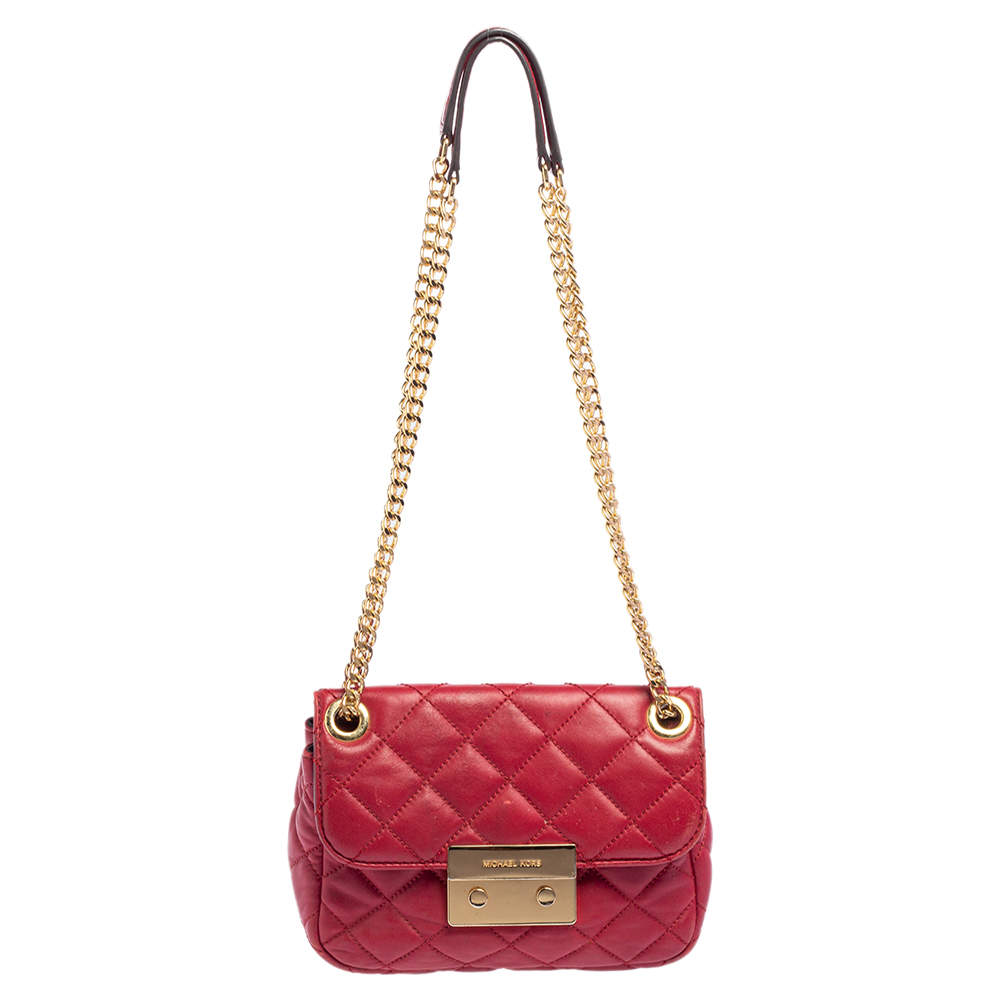 Pre Owned Michael Kors Red Quilted Leather Sloan Shoulder Bag