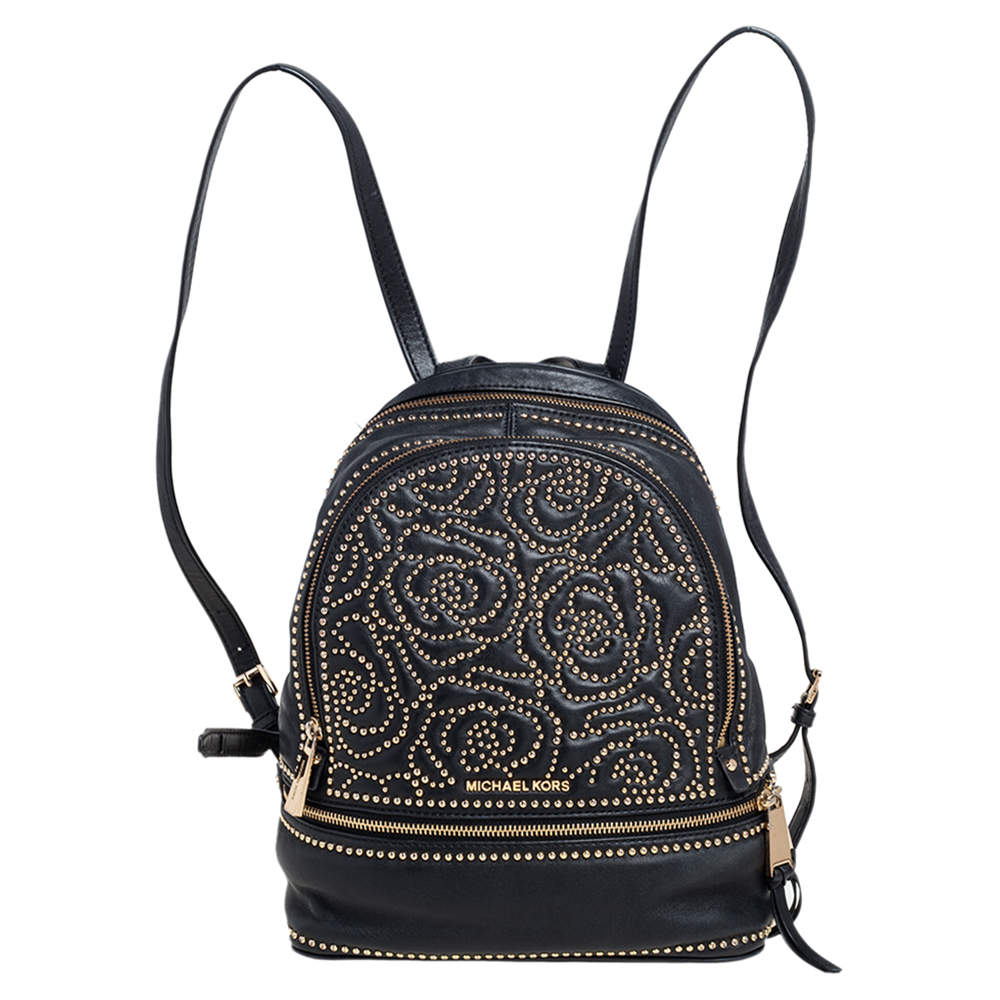 Michael Kors Black Leather Small Studded Rhea Backpack