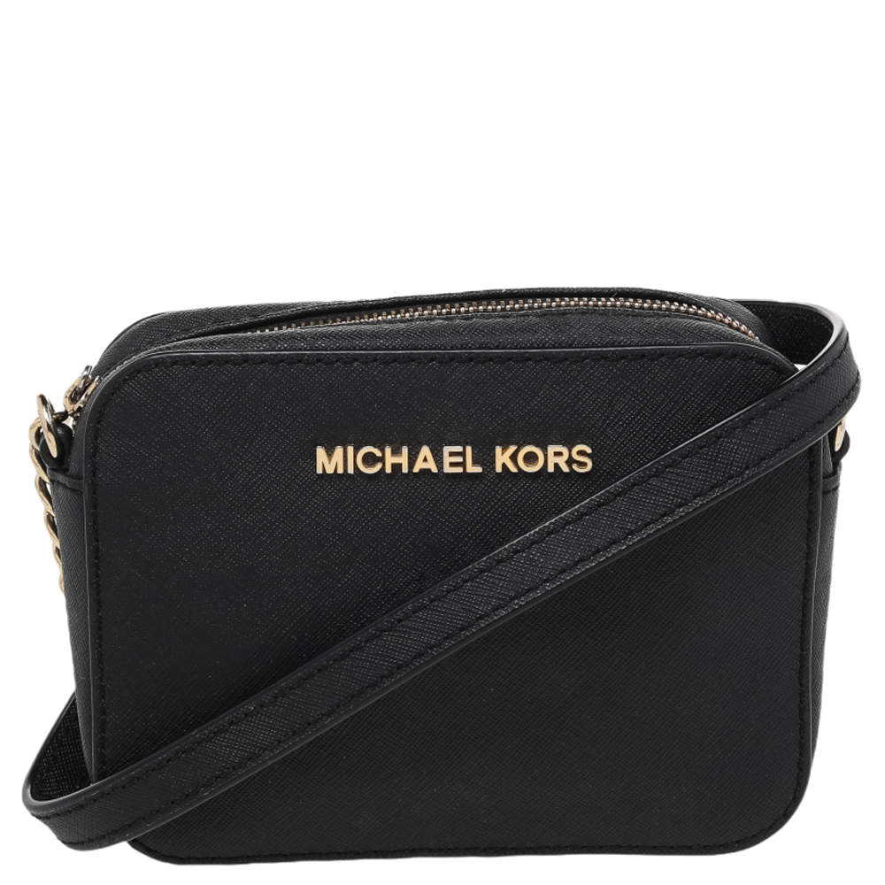 Pre Owned Michael Kors Black Leather Mini Jet Set Crossbody Bag