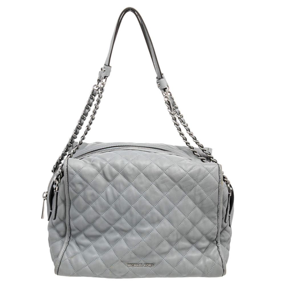 Pre Owned Michael Kors Grey Quilted Leather Rachel Satchel