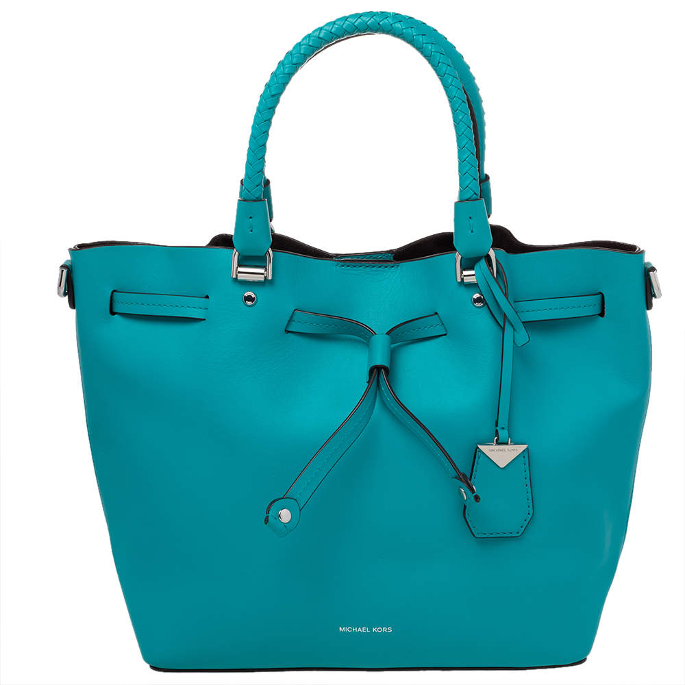 Michael Kors Blue Leather Drawstring Shoulder Bag Michael Kors The