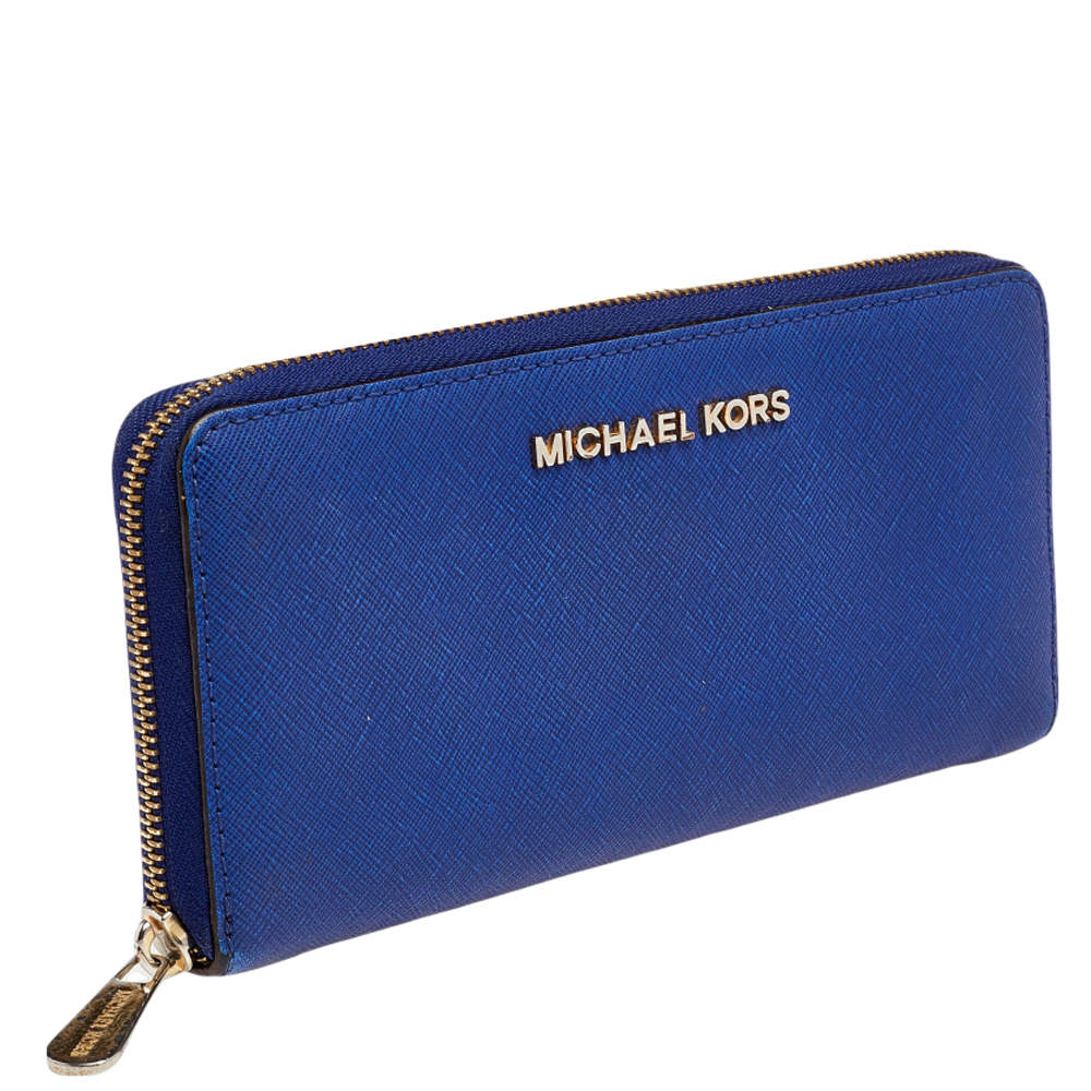 Michael Kors Blue Leather Bedford Continental Wallet Michael Kors