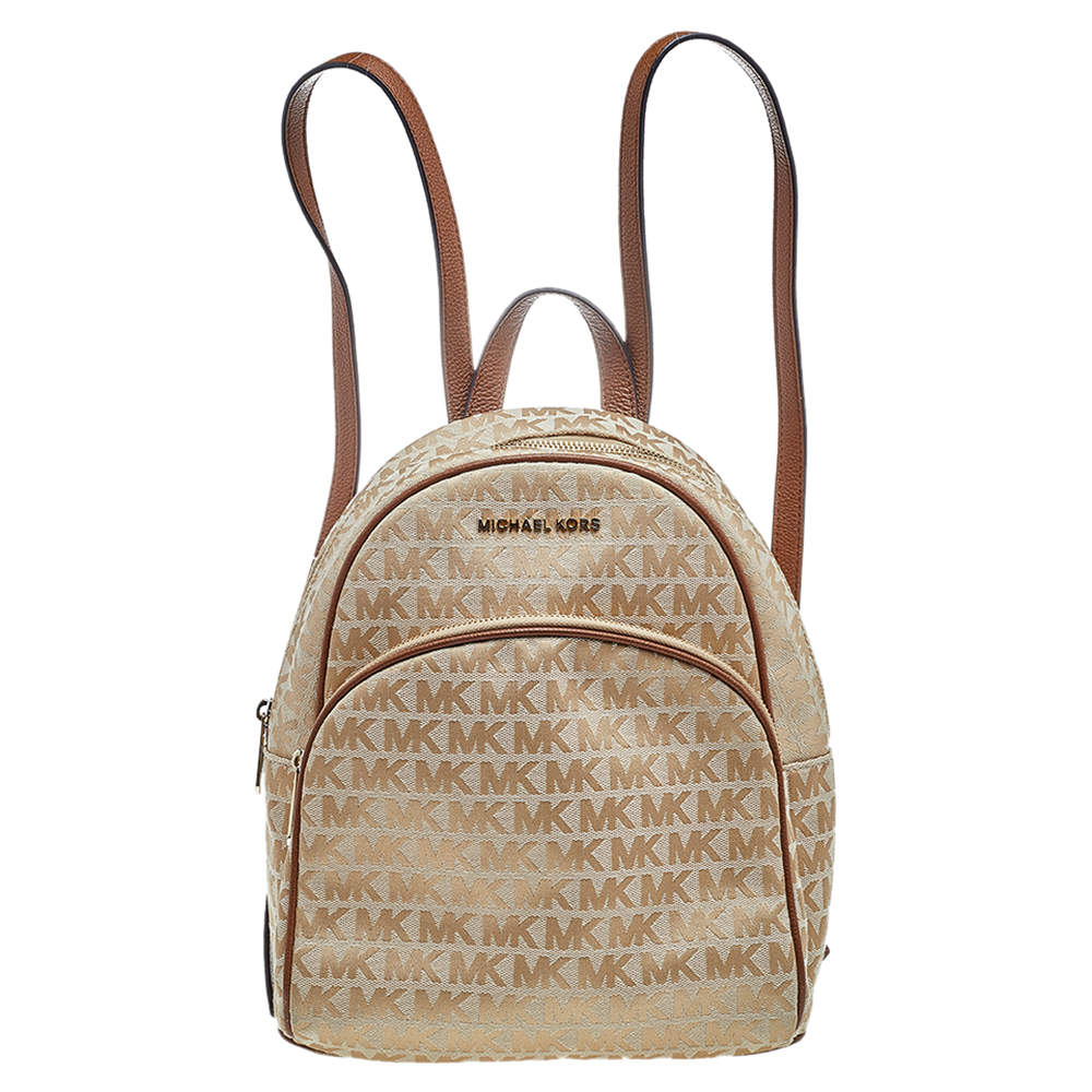 Micheal Kors Beige Monogram Canvas And Leather Backpack