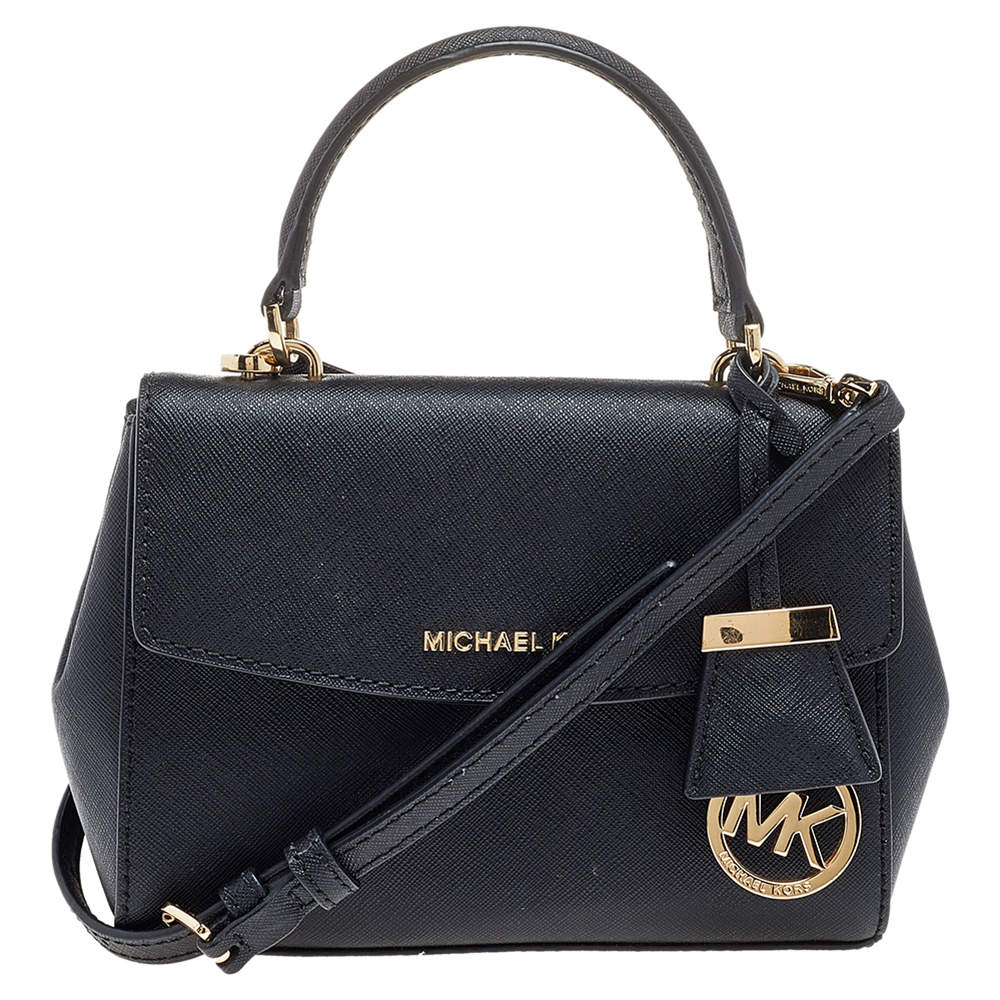 Pre Owned Michael Kors Black Leather Ava Top Handle Bag