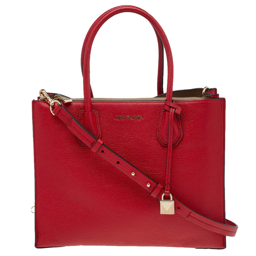 Michael Kors Red Leather Large Mercer Tote