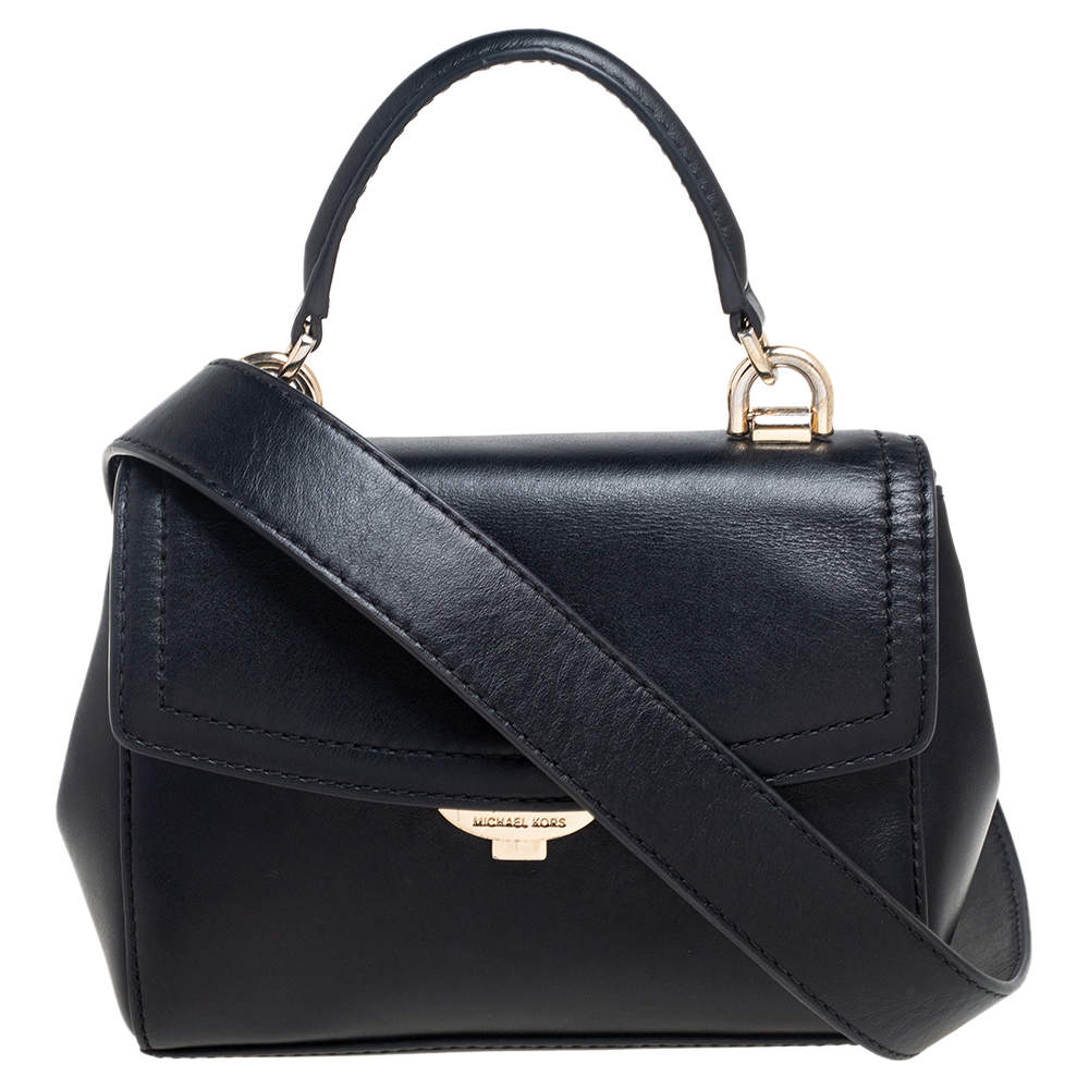 Pre Owned Michael Kors Black Leather Ava Top Handle Bag