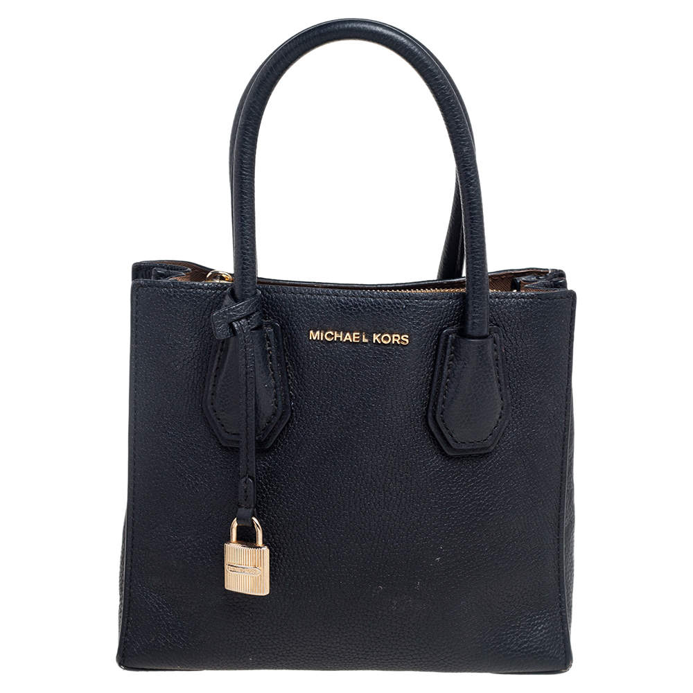 Pre Owned Michael Kors Black Leather Mini Mercer Tote