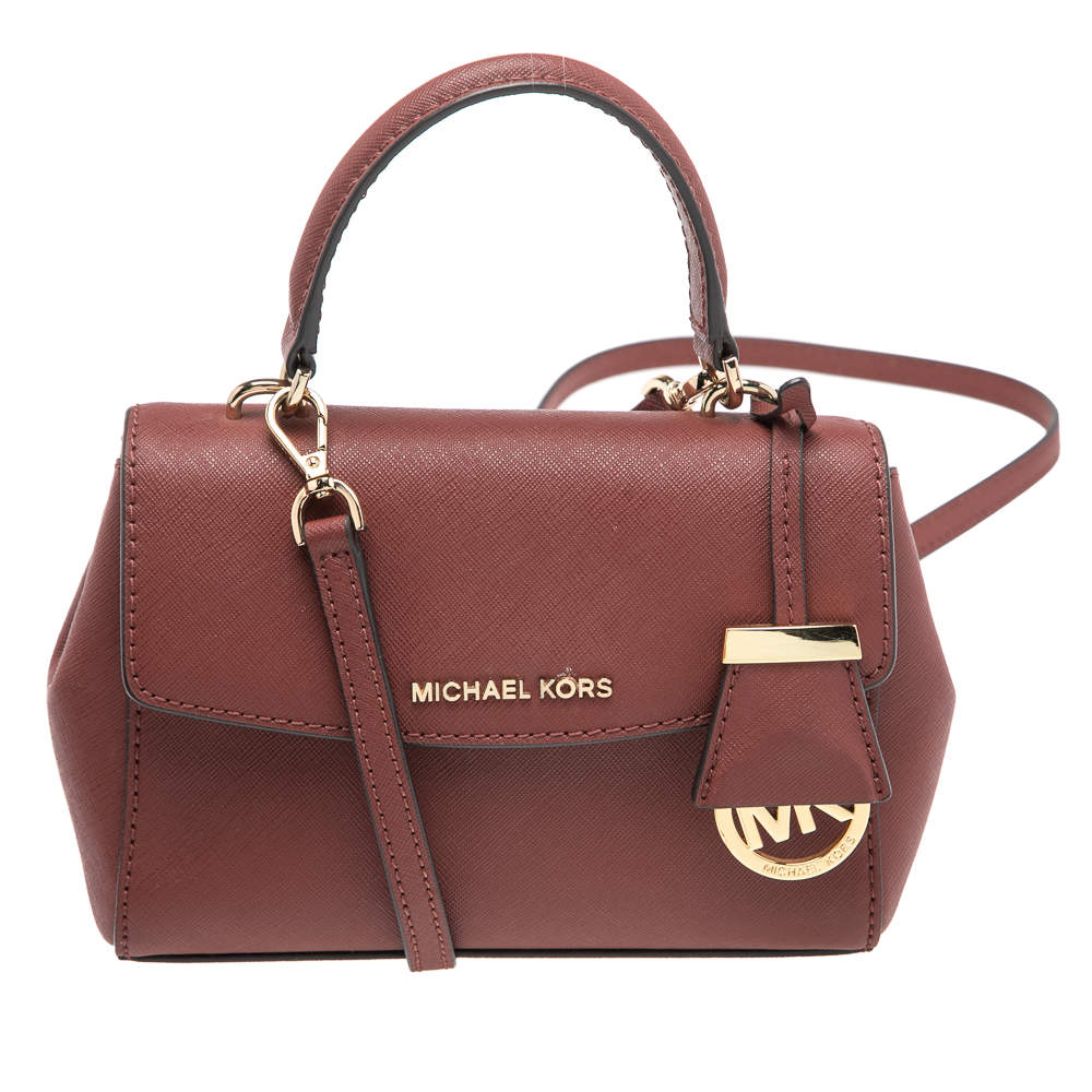 Pre Owned Michael Kors Maroon Leather Mini Ava Crossbody Bag