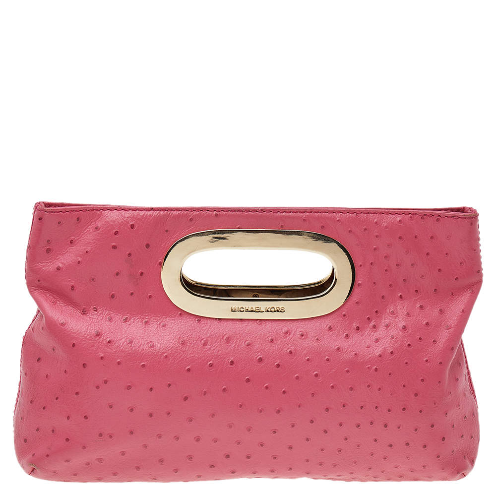 Michael Kors Crystal-Buckle Leather Clutch Bag - Pink