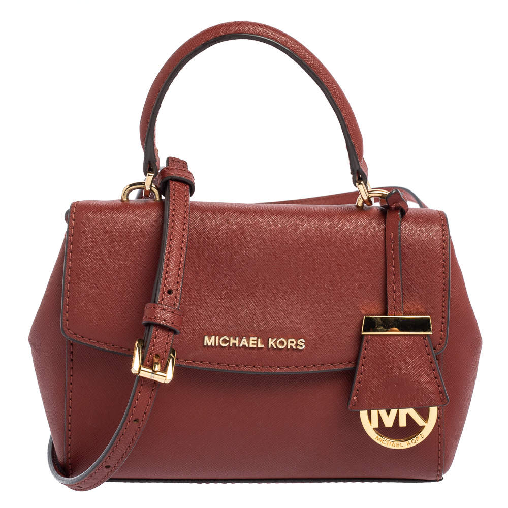 Pre Owned Michael Kors Dark Red Leather Extra Small Ava Top Handle Bag