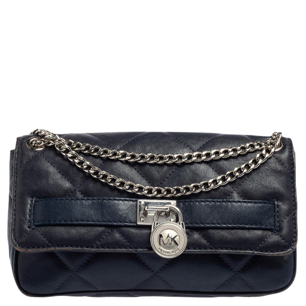 Pre Owned Michael Kors Navy Blue Quilted Leather Hamilton Chain Shoulder Bag
