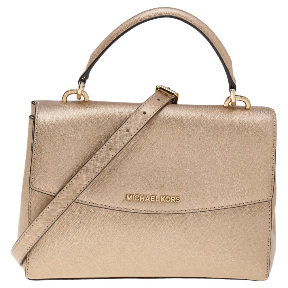 Pre Owned Michael Kors Metallic Gold Leather Small Ava Top Handle Bag