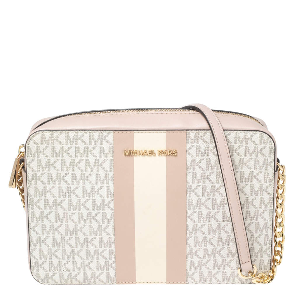 Michael Kors Light Pink/White Signature Coated Canvas and Leather
