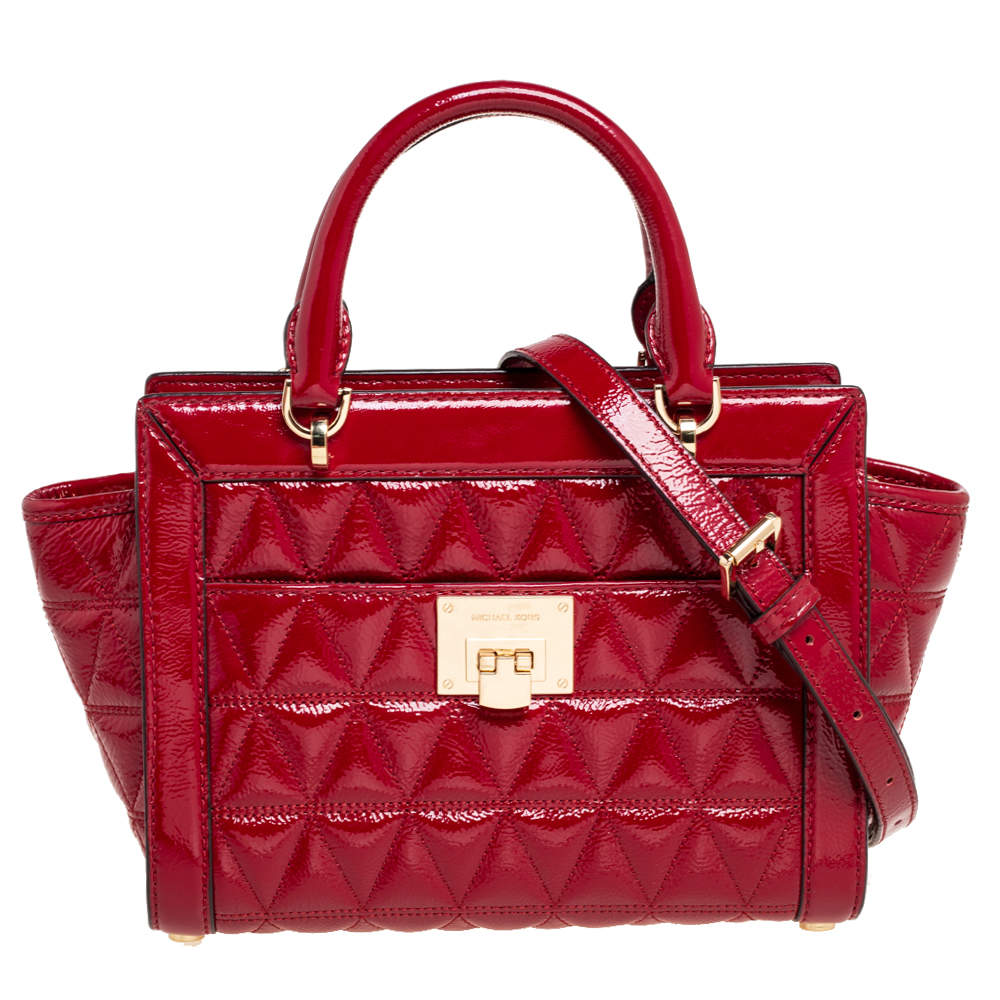 Pre Owned MICHAEL Michael Kors Red Patent Leather Vivianne Satchel