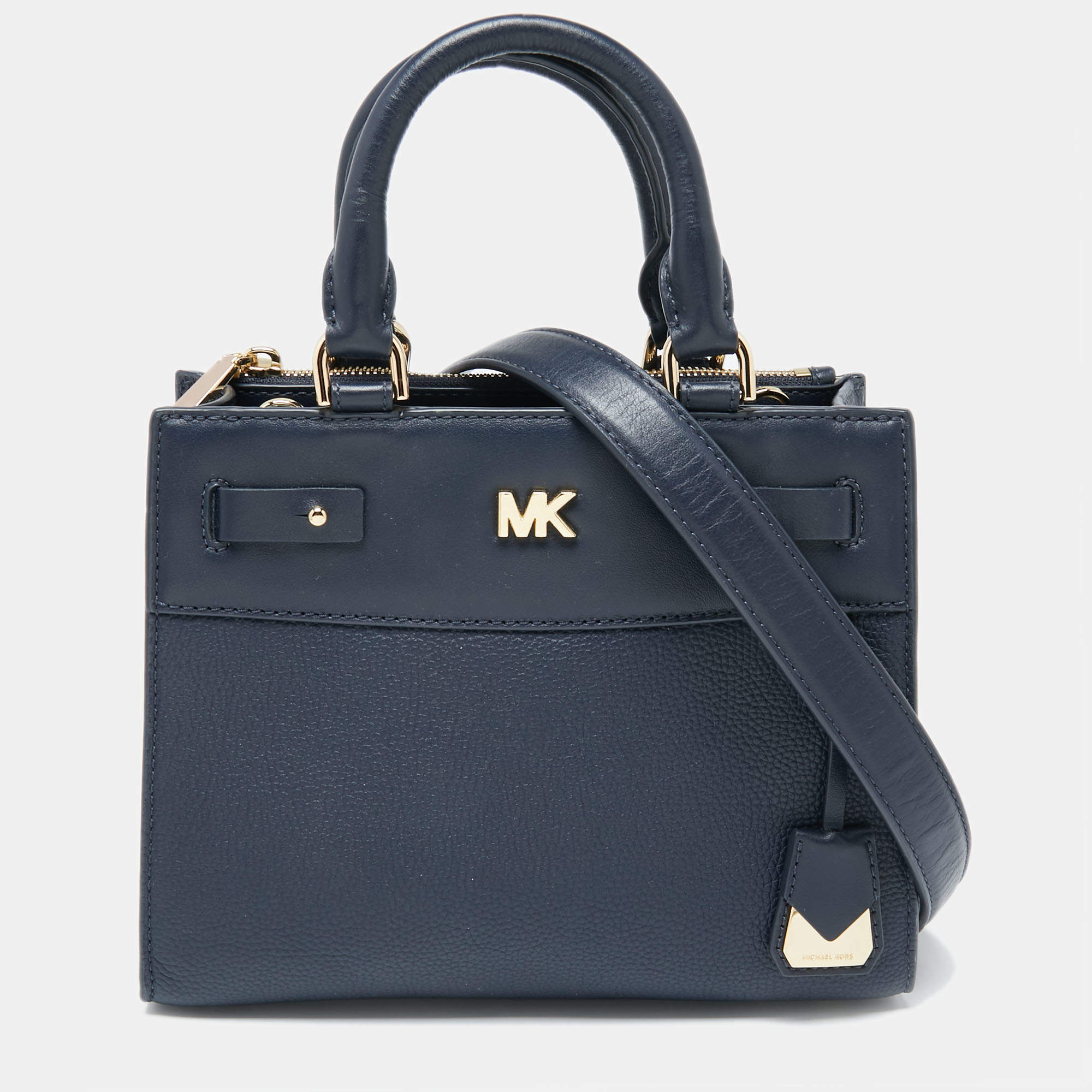 Pre Owned Michael Kors Navy Blue Leather Reagan Tote