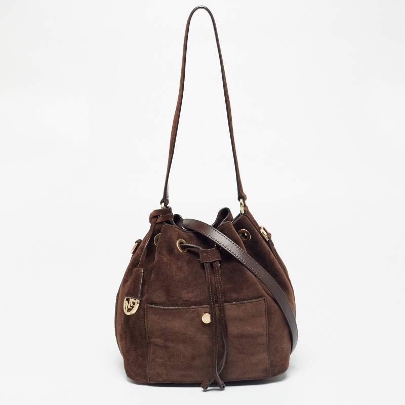 Pre Owned Michael Kors Dark Brown Suede and Leather Greenwich Bucket Bag