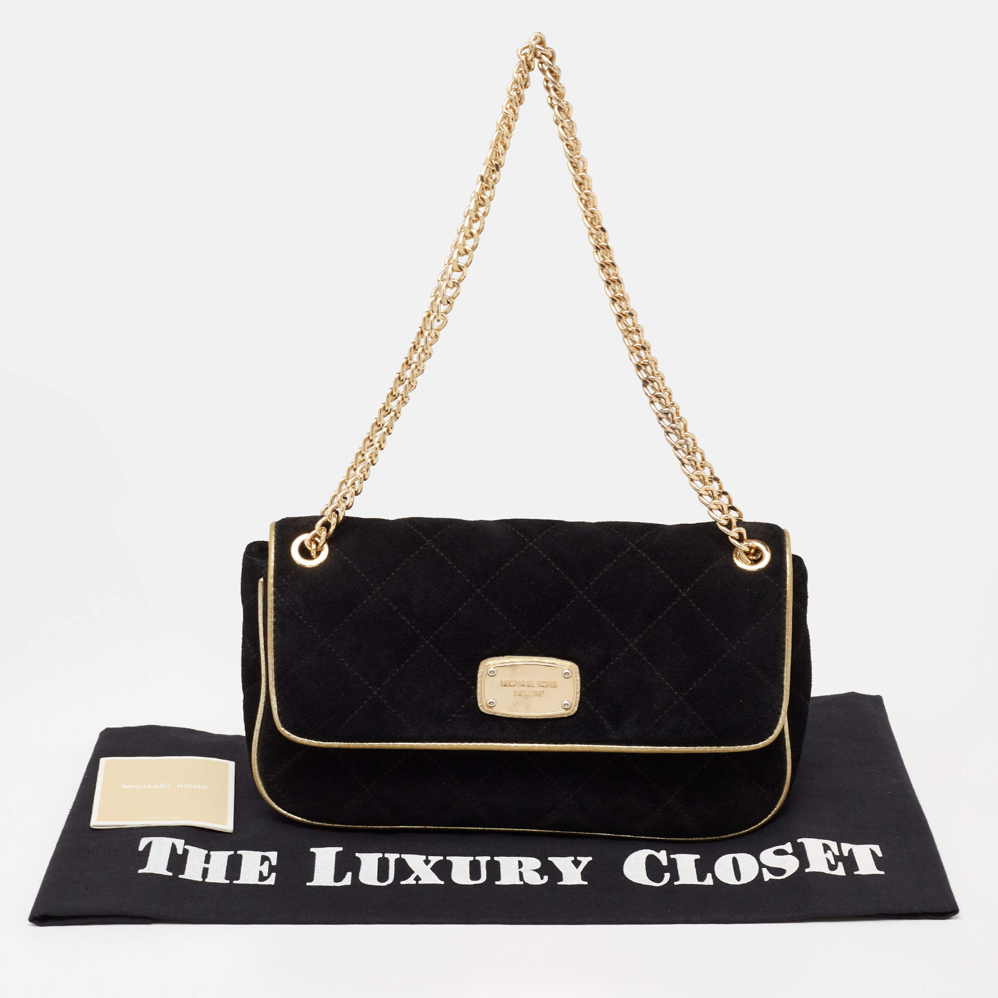 MICHAEL Michael Kors Black/Gold Quilted Suede Jet Set Chain Flap Shoulder  Bag MICHAEL Michael Kors | The Luxury Closet