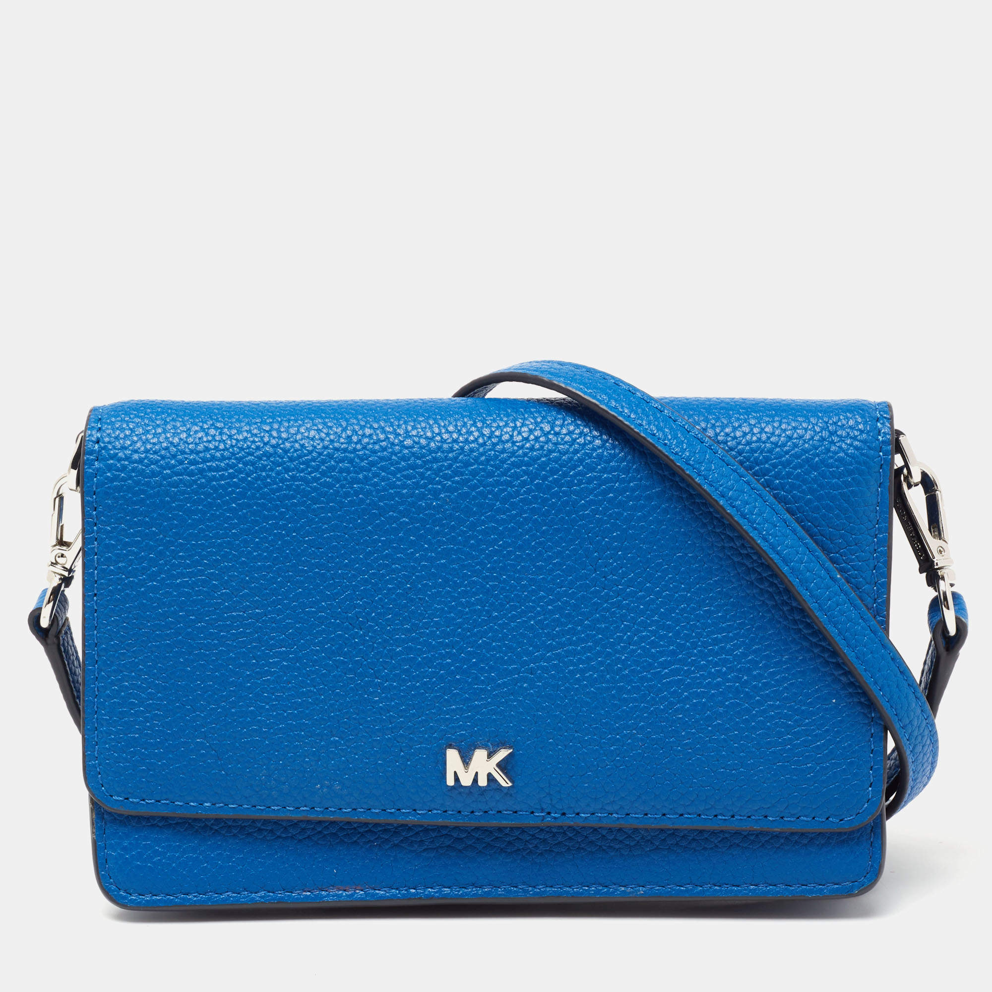 Pre Owned Michael Kors Blue Leather Phone Wallet Crossbody Bag