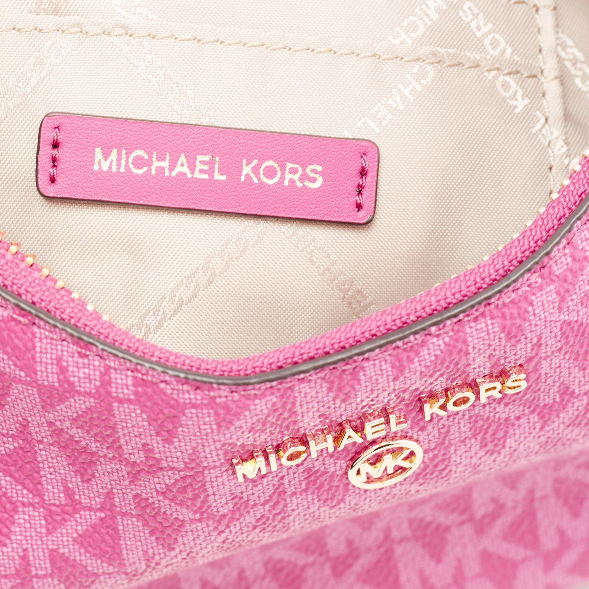 Michael Kors Pink Signature Coated Canvas and Leather Charm Pochette Bag  Michael Kors