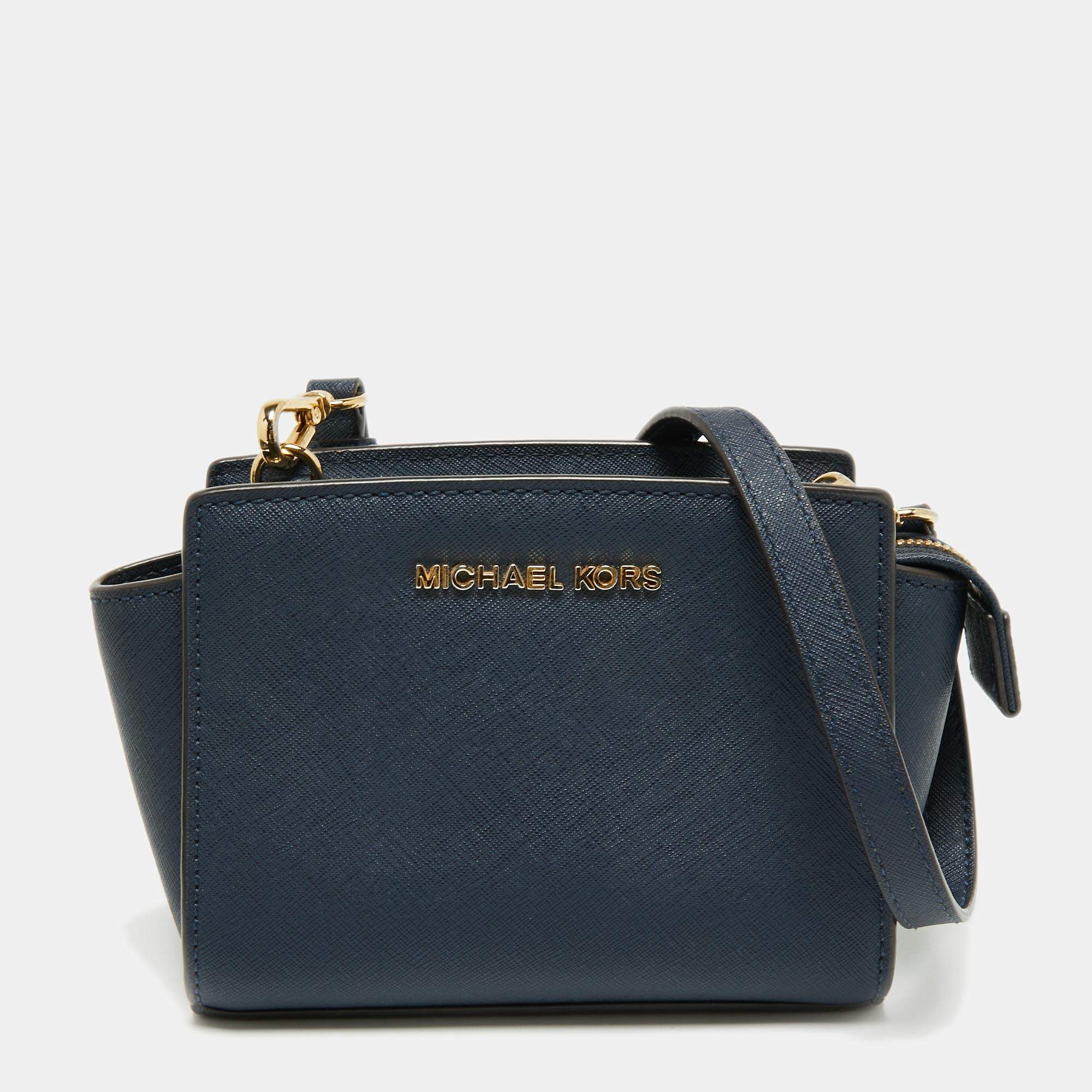 مملوكة مسبقًا Michael Kors Navy Blue Leather Mini Selma Crossbody Bag