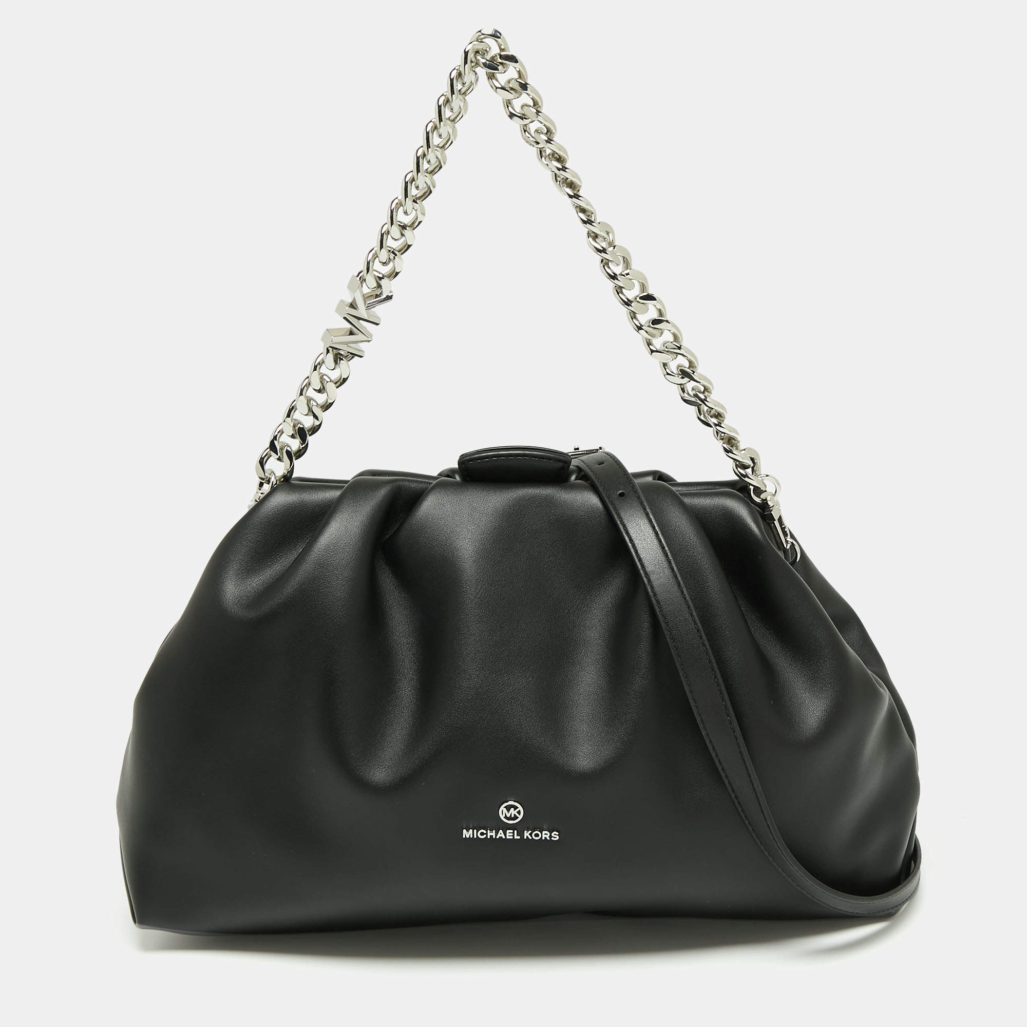 Michael Kors Black Faux Leather Extra-Large Nola Clutch Bag