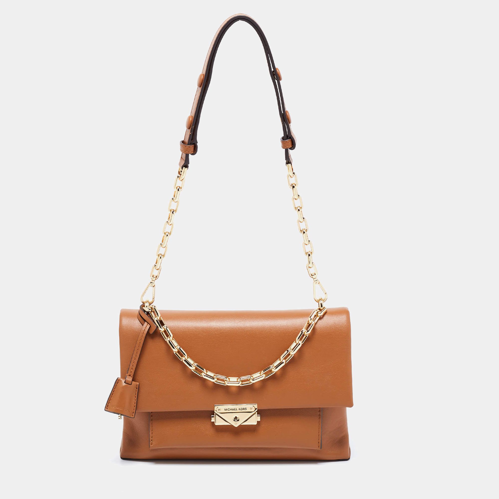 Pre Owned Michael Kors Tan Leather Cece Chain Top Handle Bag