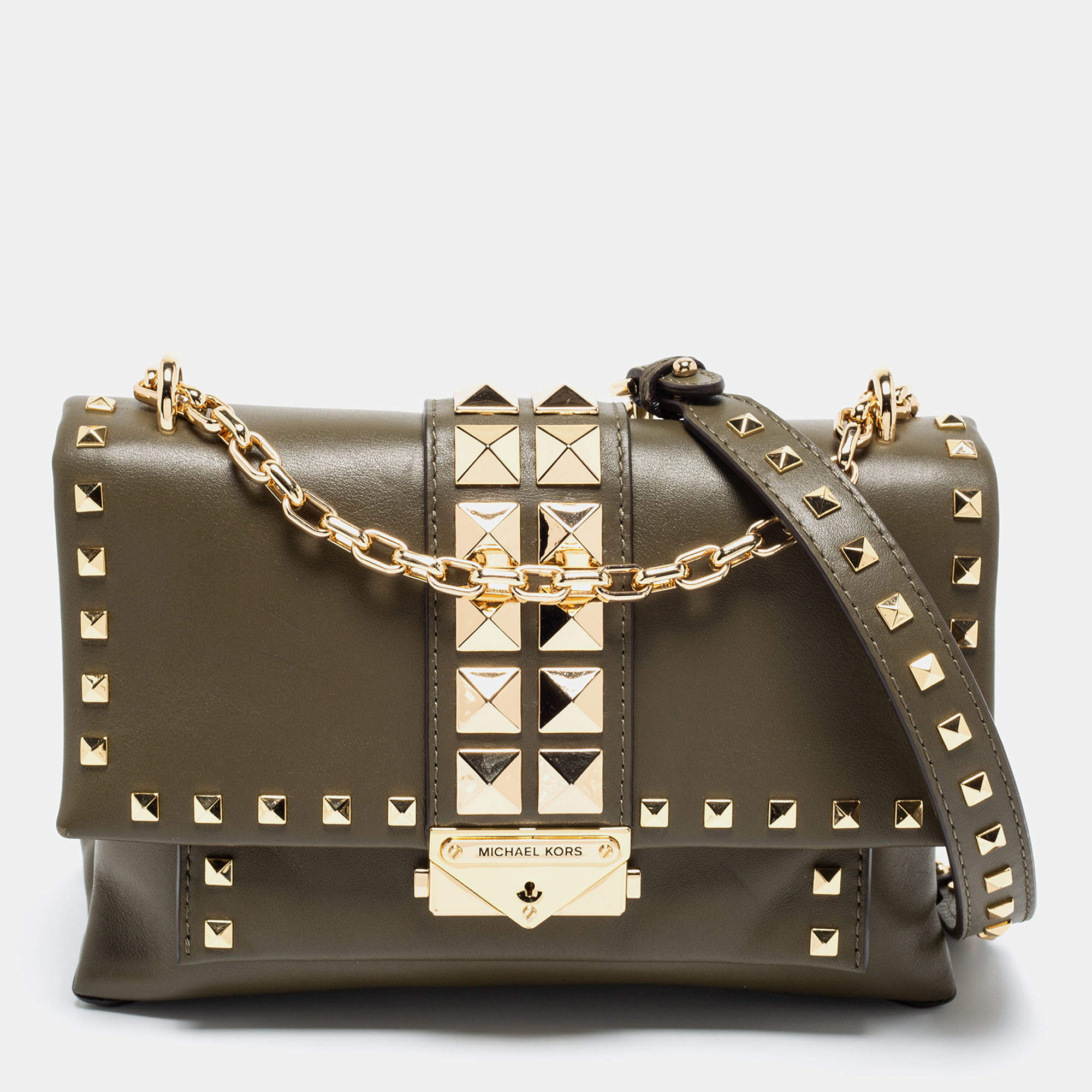 مملوكة مسبقًا Michael Kors Green Leather Studded Medium Cece Shoulder Bag