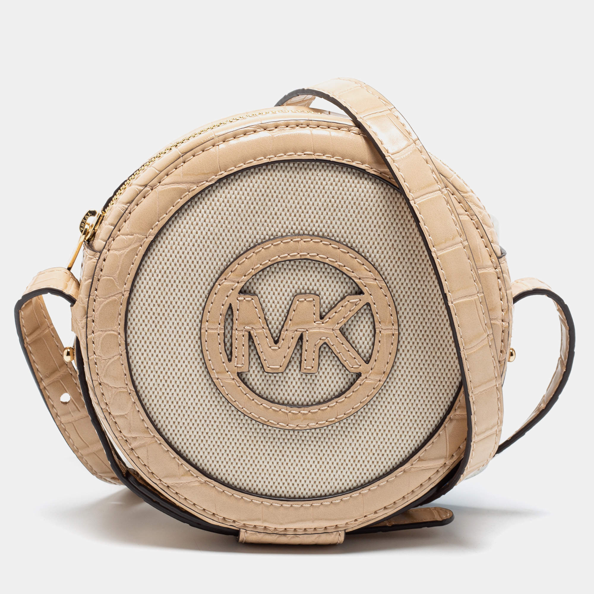 Michael Kors Beige Aidy Canvas and Croc Embossed Leather Small Canteen  Crossbody Bag Michael Kors | TLC